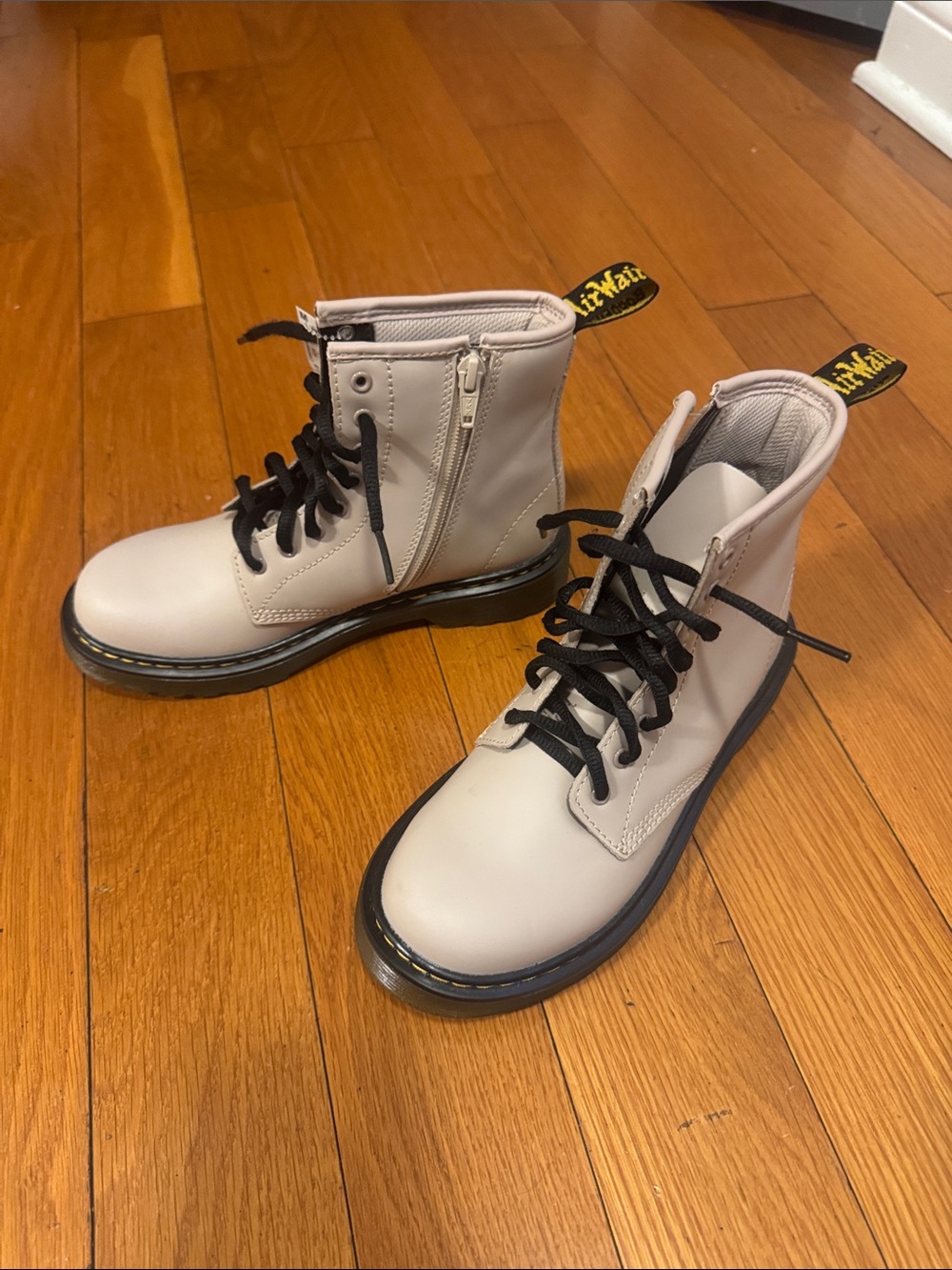Dr. Martens Kids Zip & Lace Combat Boots in Light Beige with Black Laces